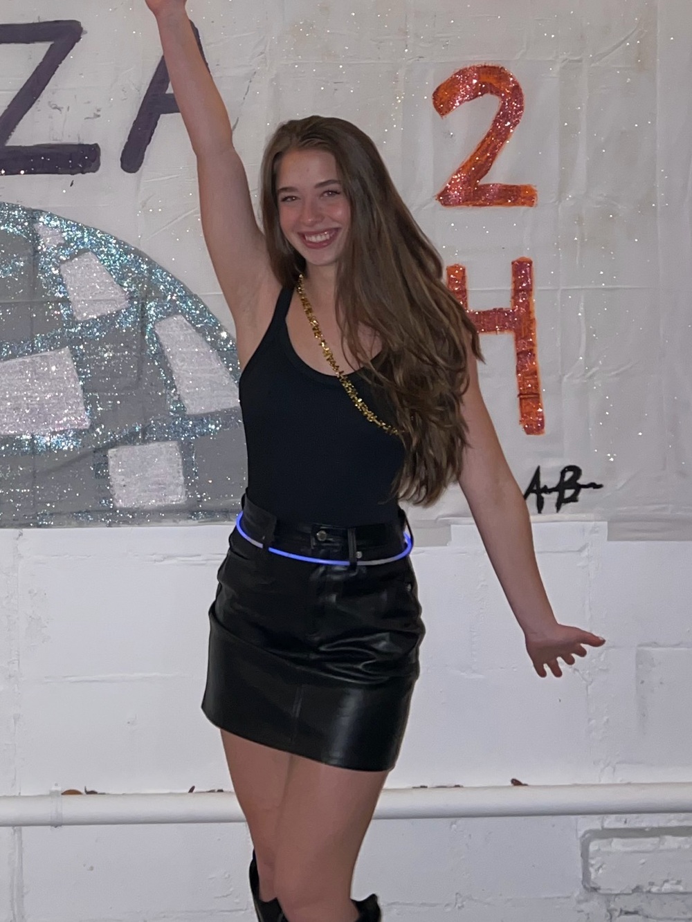 Black faux leather skirt with pockets and zipper